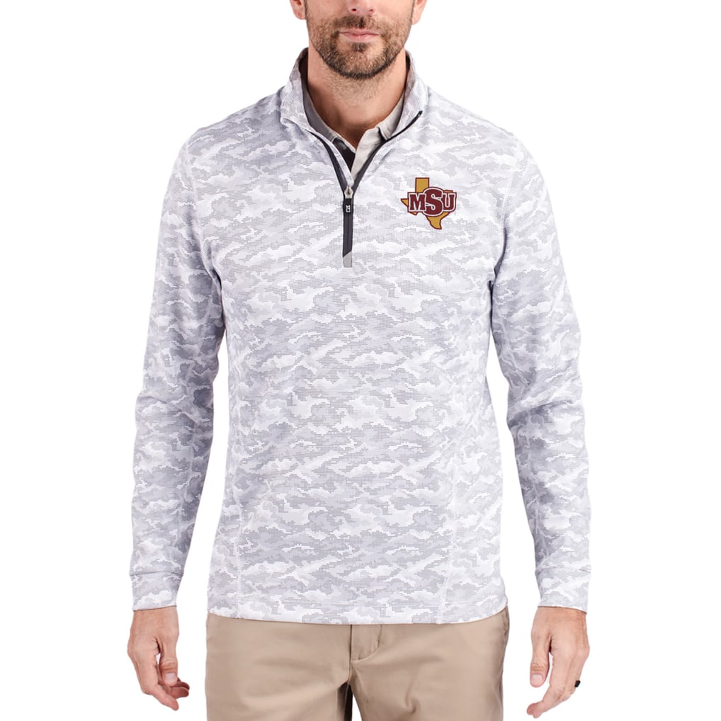  Midwestern State Mustangs Cutter & Buck Traverse Stretch Eco Camo DryTec Tri-Blend Quarter-Zip Pullover - Gray